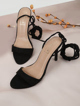 Black Suede Stiletto Lace Up Sandals (TP10179-BLK)