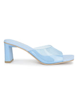 Blue PU Perspex Clear Block Mules (TC-ST-1228-BLUPU)