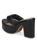 Black PU Flip Flop High Block Heel Mules (TC-ST-1256-BLK)
