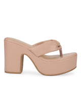 Nude PU Flip Flop High Block Heel Mules (TC-ST-1256-NUD)