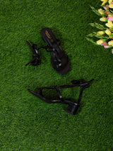 Black PU Lace-Up Block Sandals (TC-SLC-CR024-BLK)