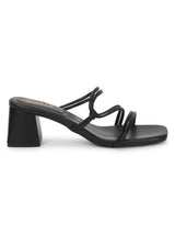 Black PU Strappy Block Heel Mules (TC-ST-1300-BLK)