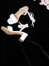 White PU Lace-Up Block Sandals (TC-SLC-CR022-WHT)