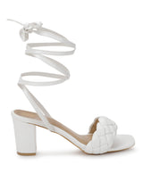 White PU Lace-Up Block Sandals (TC-SLC-CR022-WHT)