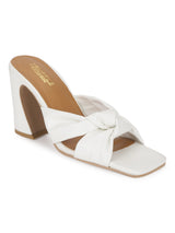 White PU Knotted Strap Block Heel Mules (TC-ST-1236-WHTPU)