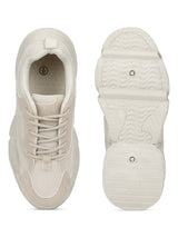 Stone Beige Lace-Up Chunky Sneakers With Cleated Sole