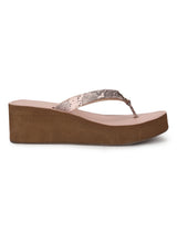 Pink PU Snake Pattern Slip On Wedges