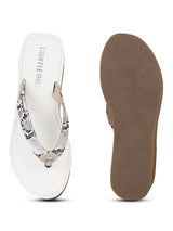 White PU Snake Pattern Slip On Wedges