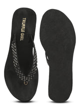Black PU Shimmer Knitted Strap Slip On Wedges