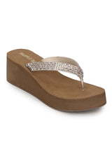 Rose Gold Shimmer Knitted Strap Slip On Wedges