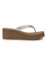 Rose Gold Shimmer Knitted Strap Slip On Wedges