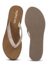 Rose Gold Shimmer Knitted Strap Slip On Wedges