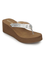 Silver PU Shimmer Knitted Strap Slip On Wedges
