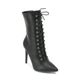 Black Synthetic Stiletto Lace Up Ankle Boots