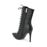Black Synthetic Stiletto Lace Up Ankle Boots
