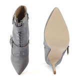 Dove Grey Buckle Detail Lace Up Ankle Boots