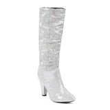 Silver Sequin Slouch Long Boots