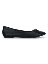 Black PU Thin Bow Belly Flats
