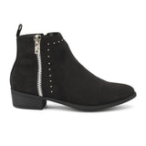 Black Suede Zip Up Stud Ankle Boots