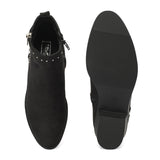 Black Suede Zip Up Stud Ankle Boots