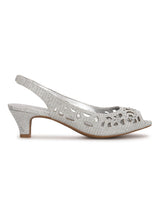 Silver Kitten Heel Back Elastic Peeps