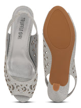 Silver Kitten Heel Back Elastic Peeps