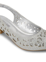 Silver Kitten Heel Back Elastic Peeps