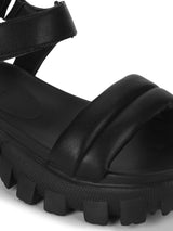 Black PU Cleated Bottom Chunky Sandals