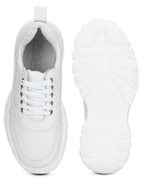 White PU Chunky Lace-Up Sneakers