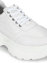 White PU Chunky Lace-Up Sneakers