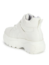 White PU Cleated Platform Lace-Up Sneakers