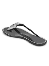 Black PVC Diamante Bow Slip On Flats