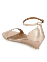 Rosegold PU Low Heel Wedges With Ankle Strap