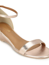 Rosegold PU Low Heel Wedges With Ankle Strap