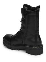 Black PU Combat Lace Up Ankle Boots