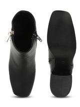 Black PU Gold Zip Block Heel Ankle Boots
