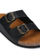 Black Double Buckle Brown Platform Slip-on Flats
