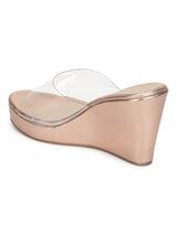 Rosegold Clear Strap Peep Toe Slip On Wedges
