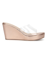 Rosegold Clear Strap Peep Toe Slip On Wedges
