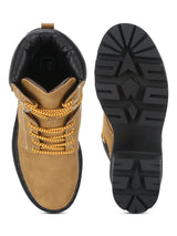 Honey Nubuck Pu Lace Up Block Heel Ankle Boots