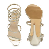 Gold Stiletto Jewel Wrap Around Sandals
