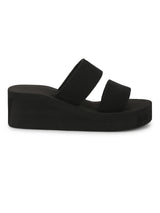 Black EVA Mid Heel Slip On Wedges
