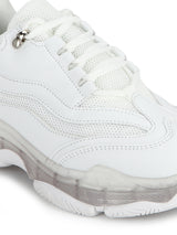 White PU Bubble Lace-Up Sneakers