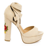 Nude Emboidery Wrap Around High Heels