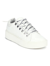 White PU Lace-Up Sneakers