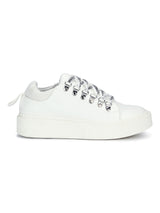 White PU Lace-Up Sneakers