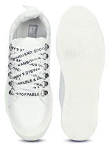 White PU Lace-Up Sneakers