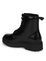 Black Shine PU Lace Up Ankle Boot