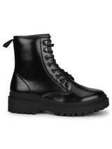 Black Shine PU Lace Up Ankle Boot
