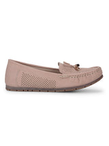 Nude PU Loafers With Bow